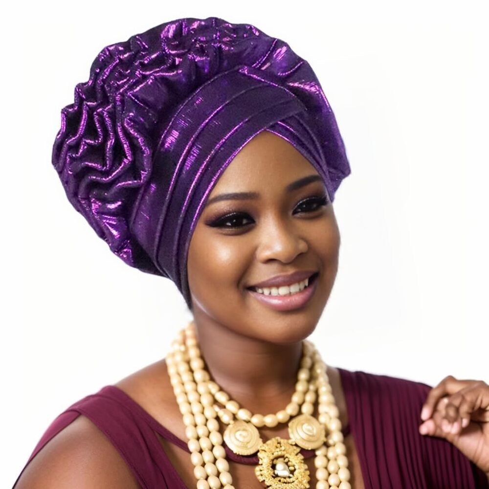 2753 Elegant African Head Wrap Turban Soft Glitter Fabric Red Shimmer